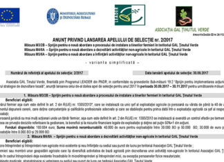 ANUNȚ PRIVIND LANSAREA APELULUI DE SELECȚIE nr. 2/2017