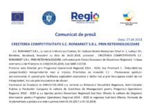Comunicat de presă CRESTEREA COMPETITIVITATII S.C. ROMARKET S.R.L. PRIN RETEHNOLOGIZARE