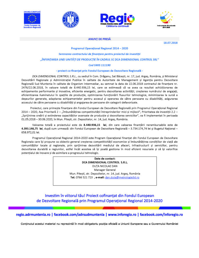 3. Macheta comunicat de presă_DCA DIMENSIONAL CONTROL