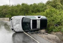 Jeep răsturnat, la Valea Mare