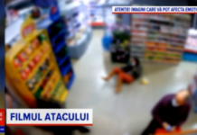 Momentul în care slătineanca Cristina Joia e lovită cu brutalitate în magazin, surprins de camerele de supraveghere