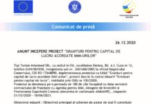 ANUNT INCEPERE PROIECT „GRANTURI PENTRU CAPITAL DE LUCRU ACORDATE IMM-URILOR