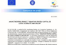 ANUNȚ ÎNCEPERE PROIECT ”GRANTURI PENTRU CAPITAL DE LUCRU ACORDATE IMM-URILOR”