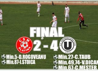 FOTBAL: CSM SLATINA – UNIVERSITATEA CLUJ 2-4 (1-1)