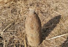 Proiectil cu focosul activ, descoperit în comuna Brebeni