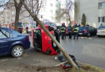 VIDEO. O mașină s-a răsturnat pe strada Cuza Vodă din Slatina
