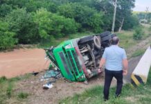 Un camion plin cu cereale s-a răsturnat, la Negreni