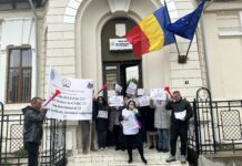 Angajații Oficiului Registrului Comerțului Olt protestează